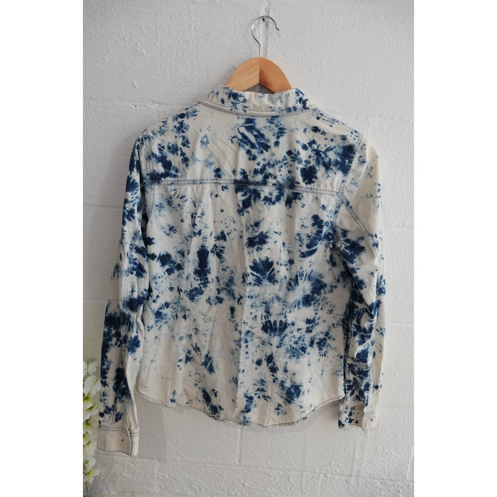 Mossimo Supply Co. Blue & White Tie-Dye Chambray Shirt Size L arge